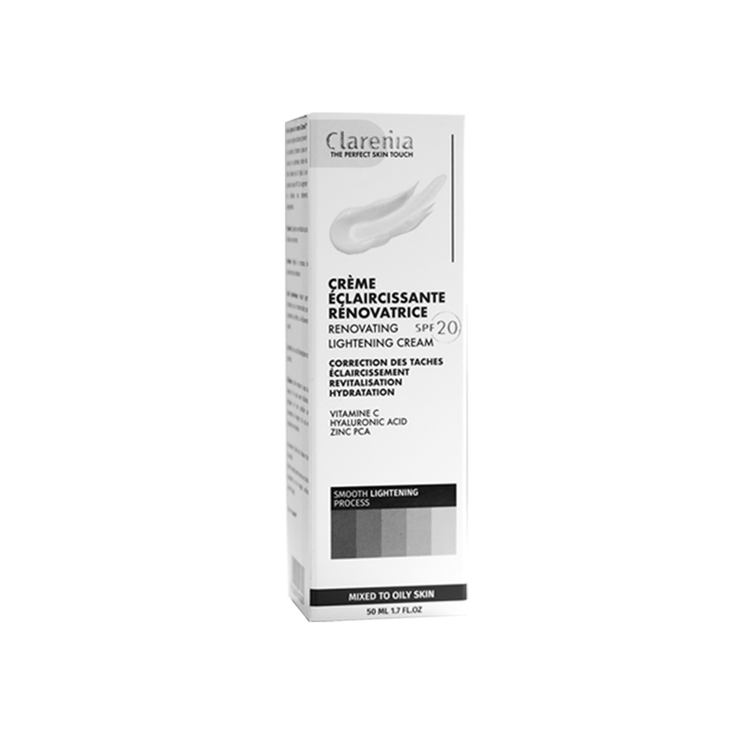 CLARENIA CREME ECLAIRCISSANTE RENOVATRICE SPF20 PEAU MIXTE A GRASSE 50ML